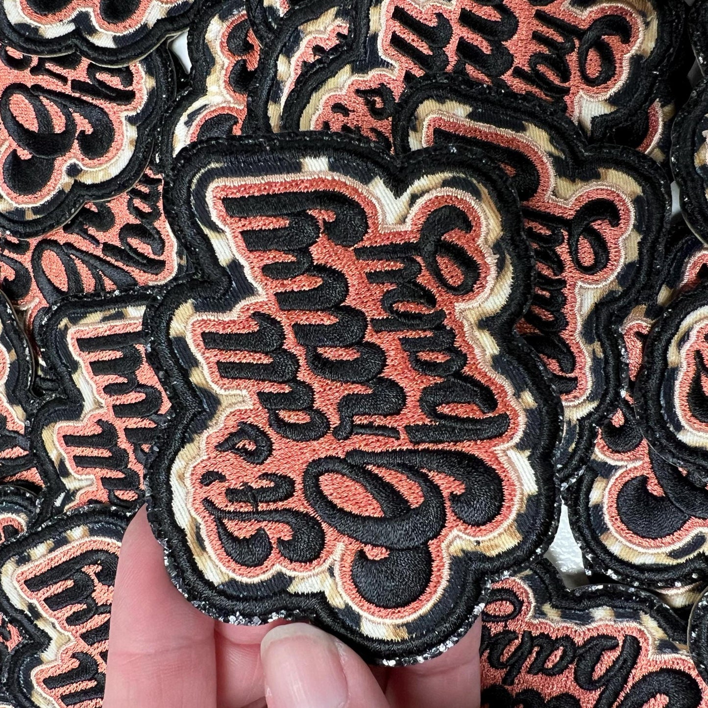 Its All Gravy Baby , Embroidered patch with leopard fabric and Black glitter outline! *iron on Patch *Hat Patch