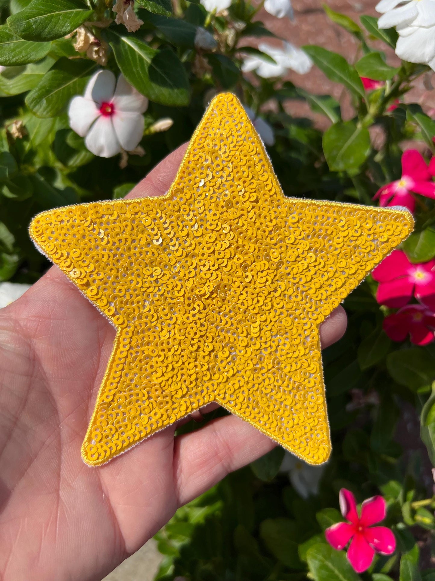 Athletic Yellow Sequin Star Iron-On Patch/ Large 5"/  Patch / Iron On Patch / Sequin Patch/ Hat Patch/ Clothes Patch